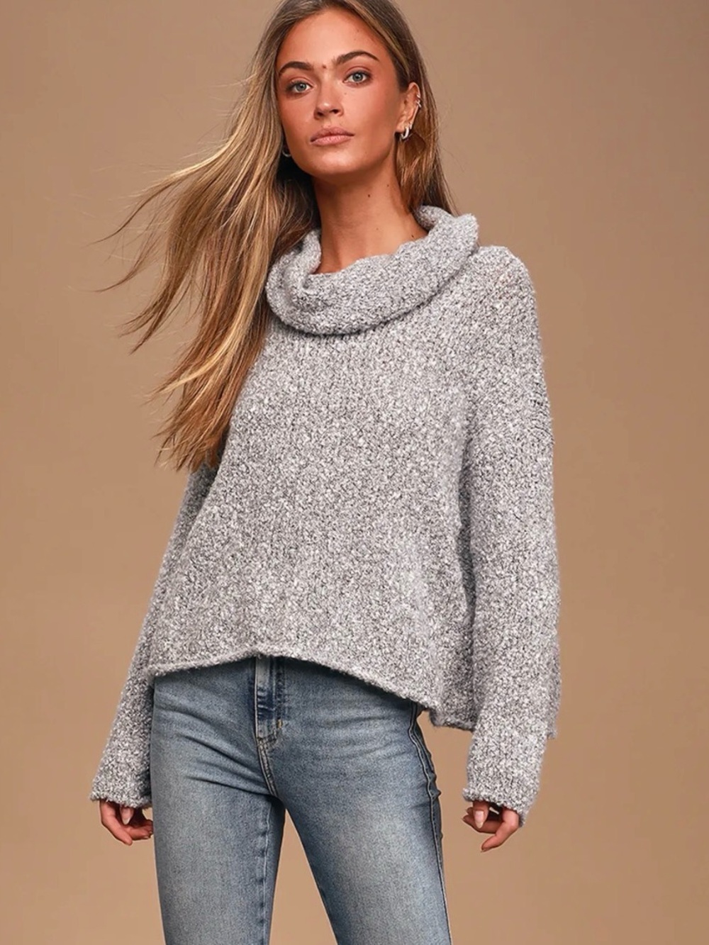 Free People BFF Heather Grey Knit Turtleneck Sweater XS